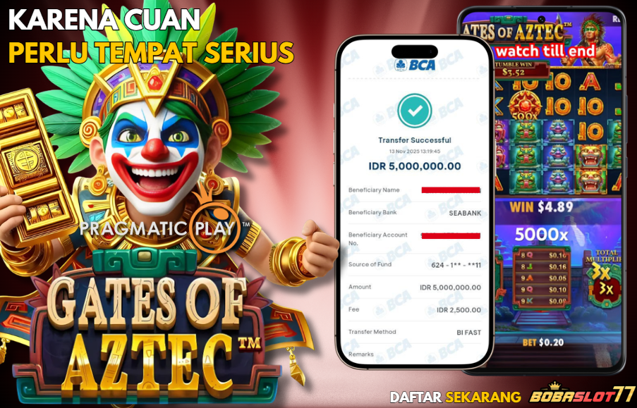 Selamat kepada user id : mil*****0 Wede Rp 5.000.000 di Game GATES OF AZTEC PRAGMATIC PLAY Cair Gk Sampe 1 Menit! Menang Mudah di Bobaslot77